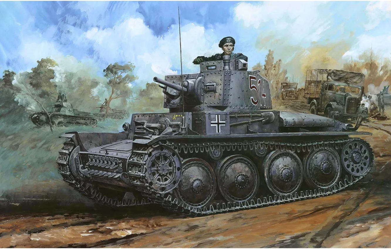 Photo wallpaper Figure, Czech, Pz.Kpfw.38 t, Light tank, Panzerkampfwagen 38 t, German, LT vz.38, Ausf.A