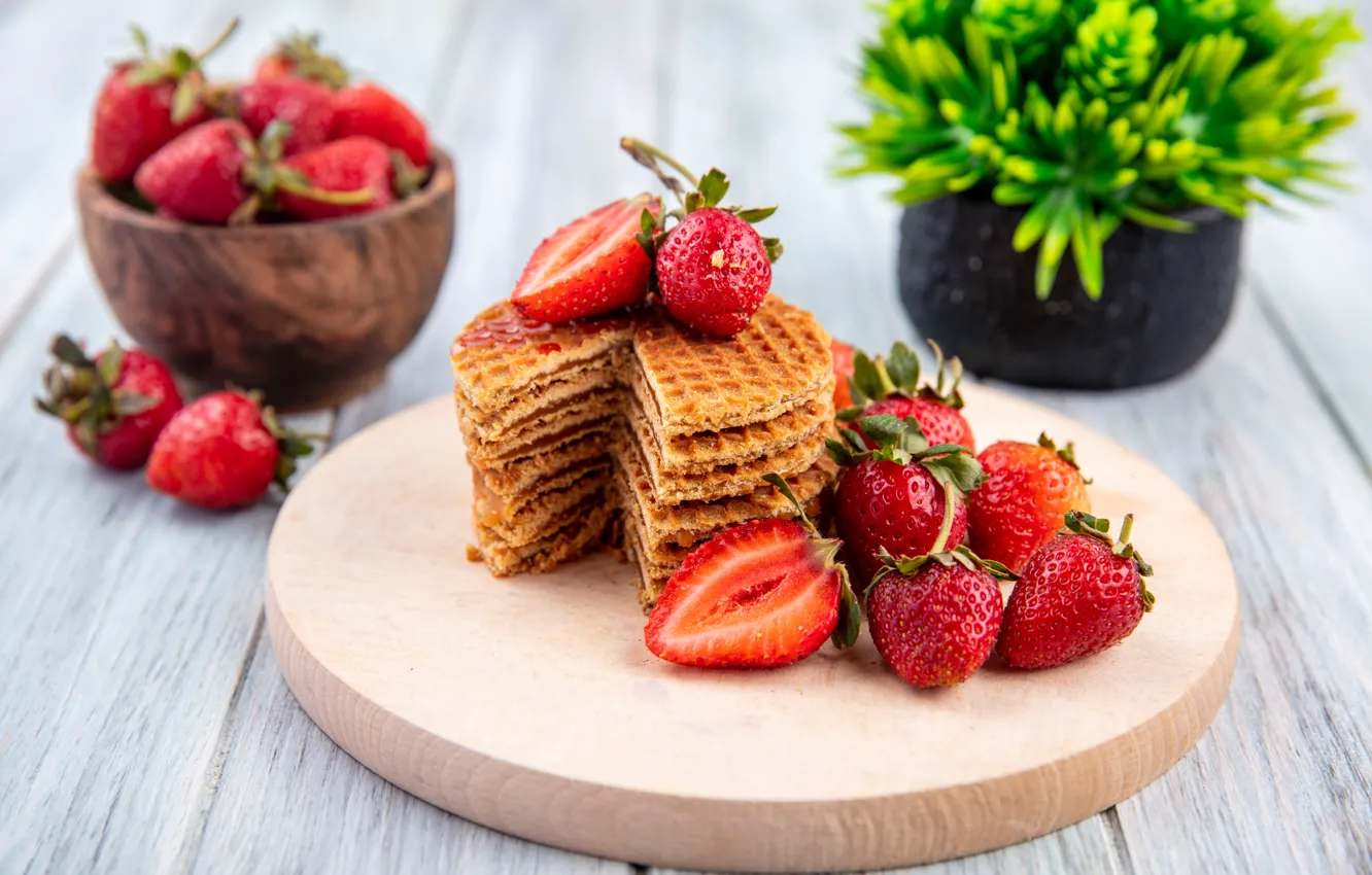 Photo wallpaper berries, strawberry, waffles