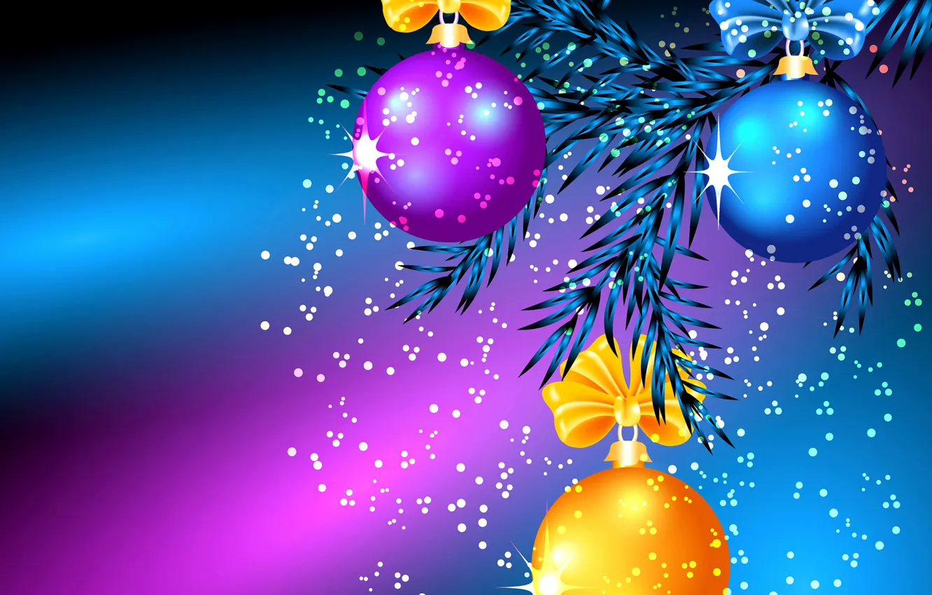 Photo wallpaper balls, light, holiday, tree, Christmas, branch, bow