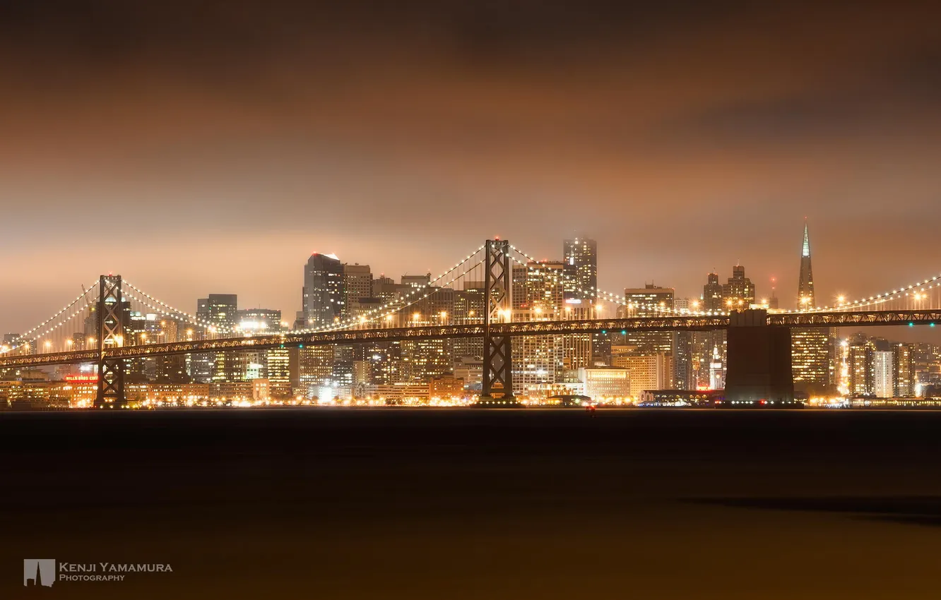 Photo wallpaper night, bridge, the city, lights, San Francisco, photographer, could, Kenji Yamamura