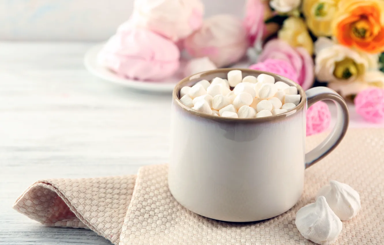 Photo wallpaper chocolate, hot, cup, chocolate, cocoa, cocoa, marshmallows, marshmallow