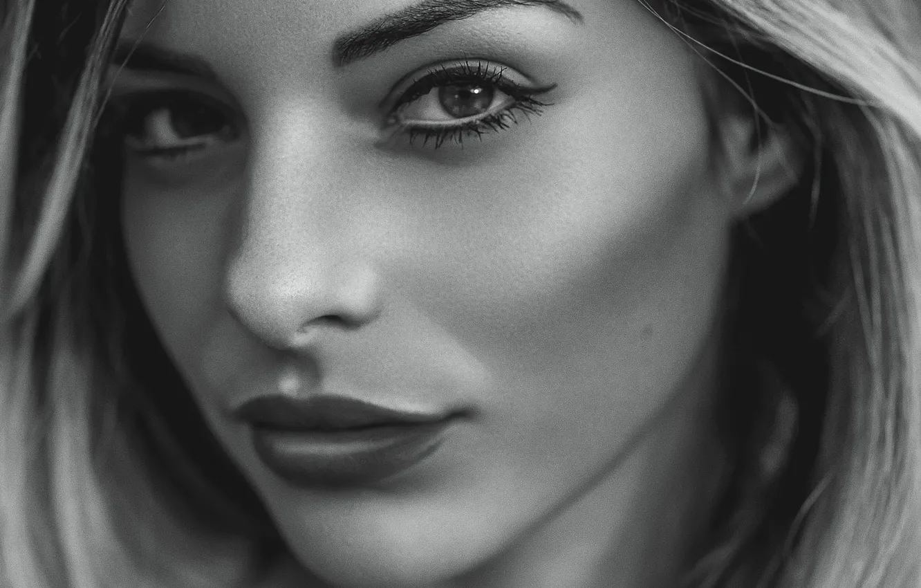Photo wallpaper eyes, look, girl, portrait, black and white photo