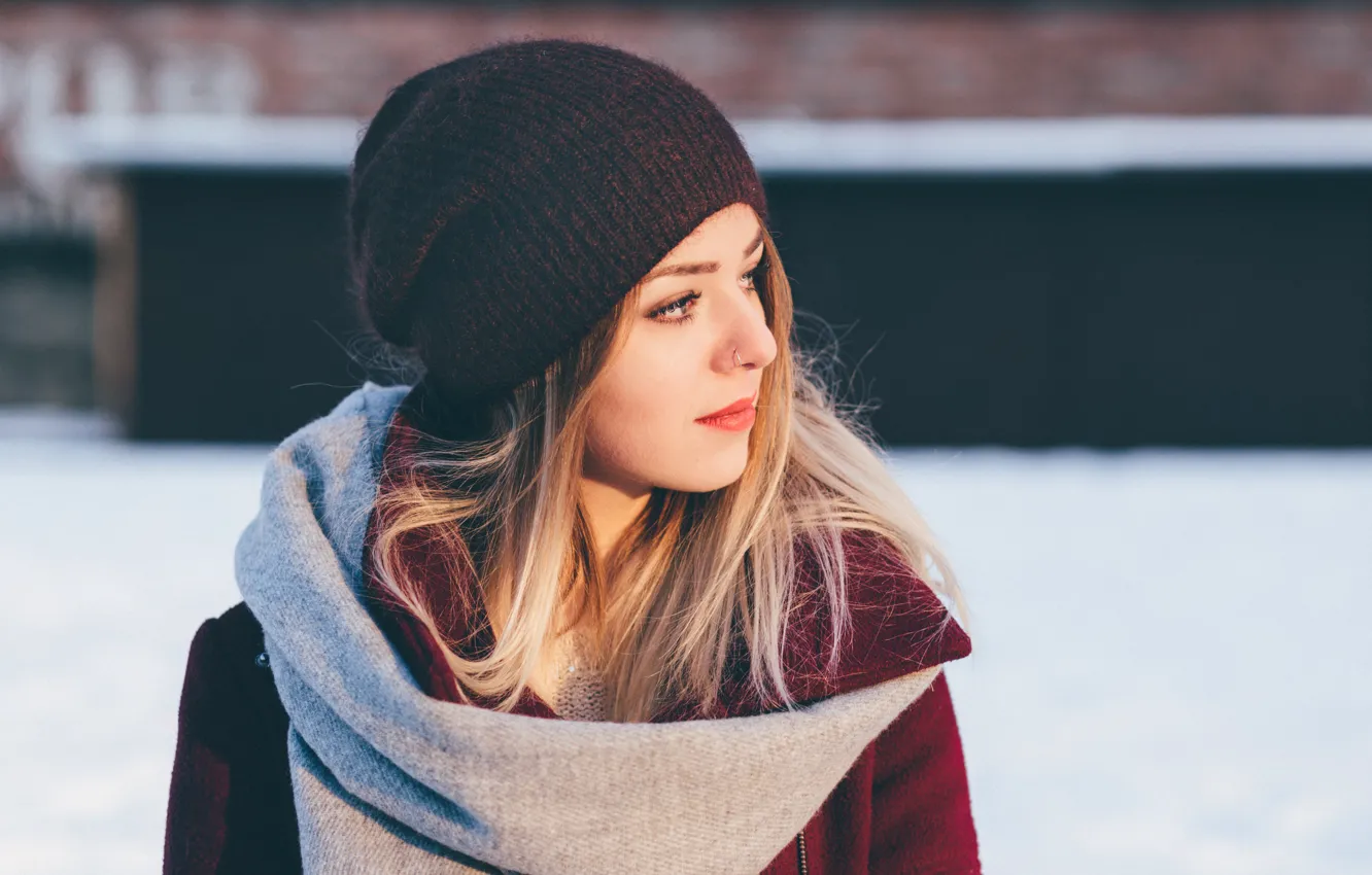 Photo wallpaper winter, girl, hat, the beauty