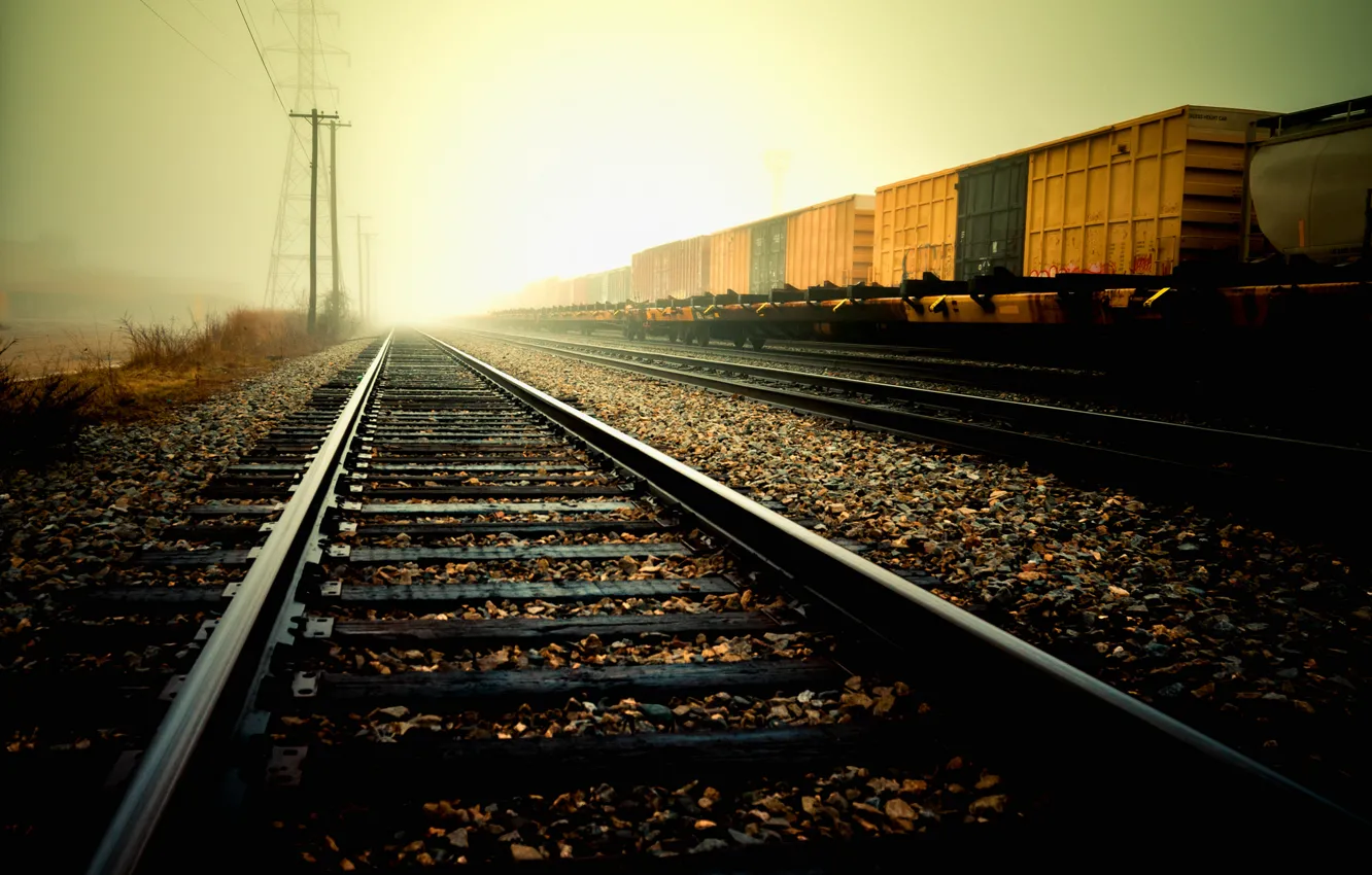 Photo wallpaper rails, Road, railroad, sleepers, gravel