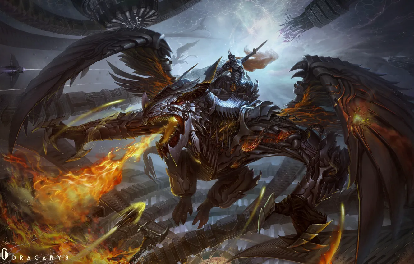Photo wallpaper Dragon, Fire, Armor, Wings, Flame, Fantasy, Dragon, Armor