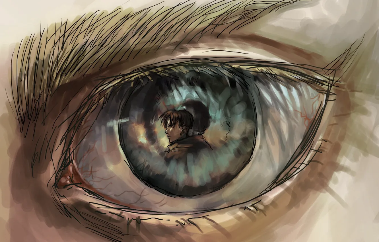 Photo wallpaper look, eyes, reflection, Shingeki No Kyojin, Attack of the titans, corporal Levi, Levi Ackerman, Erwin …