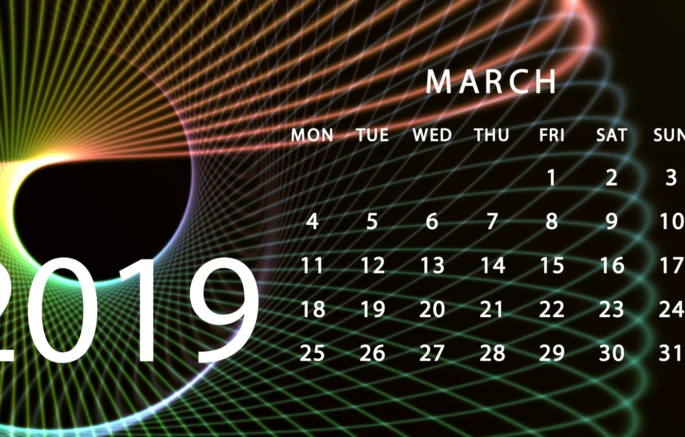 Photo wallpaper calendar, March, 2019