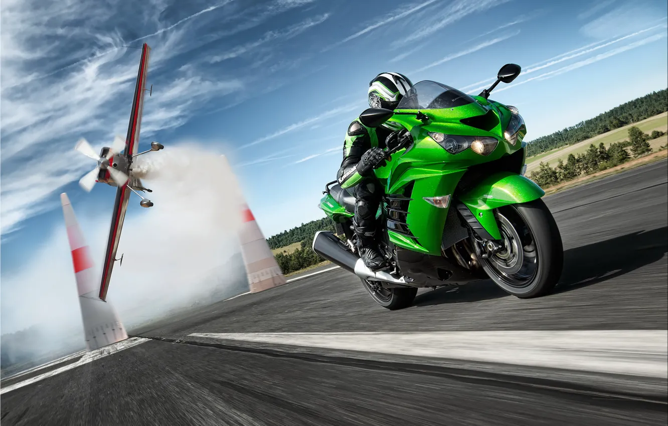 Photo wallpaper road, speed, racer, kawasaki, zx14