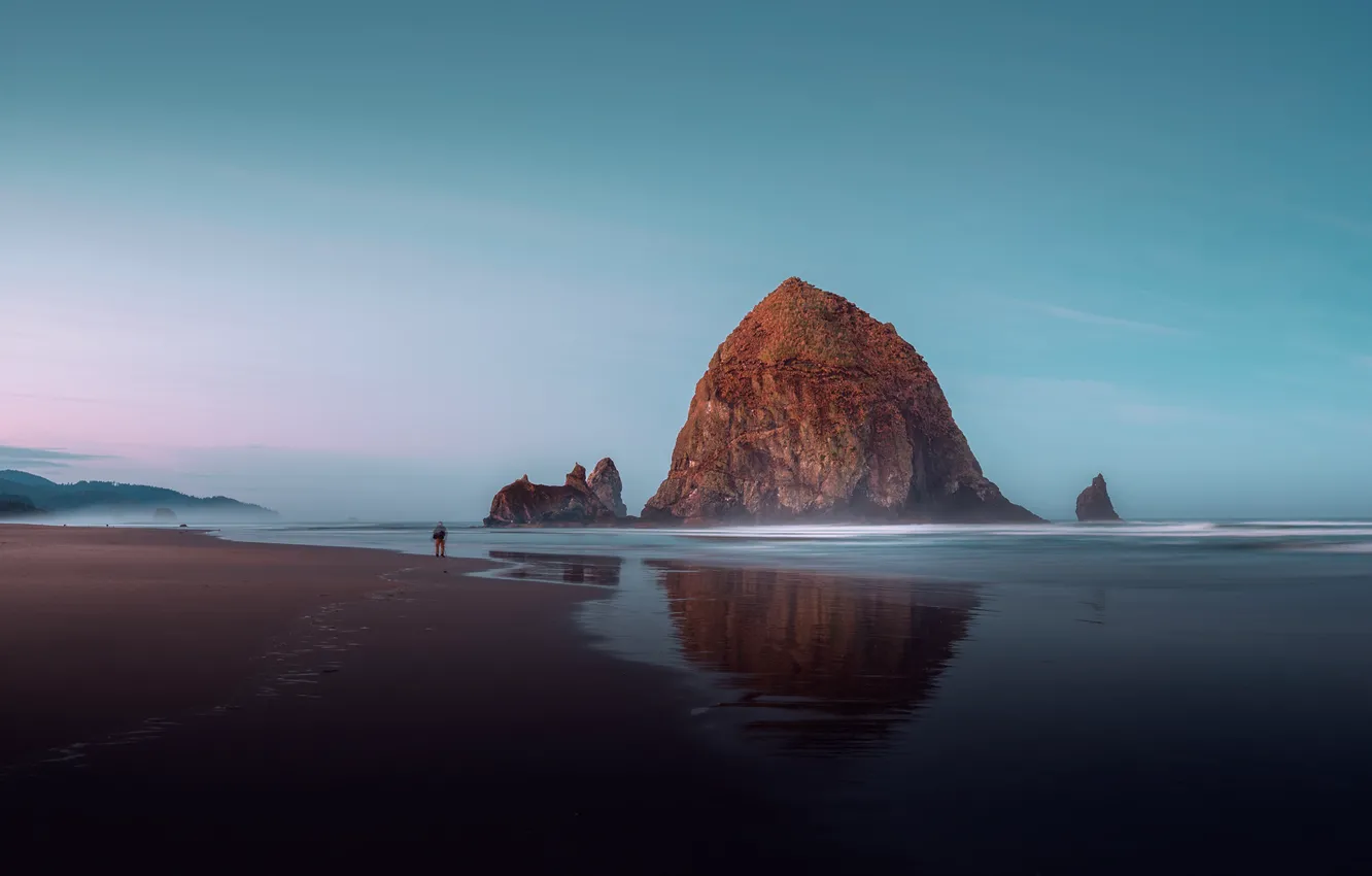 Photo wallpaper rocks, shore, people, pond, OREGON STATE