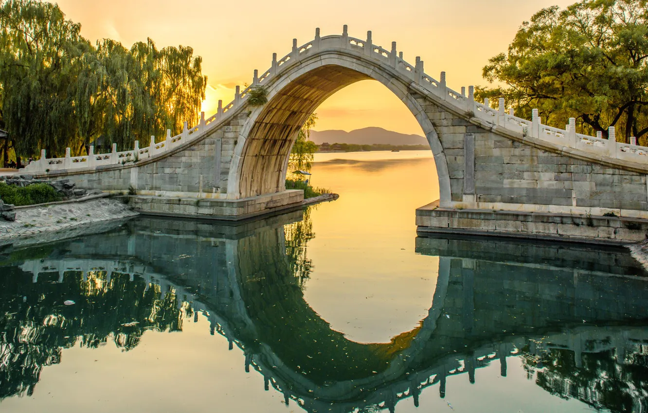 Photo wallpaper landscape, bridge, nature, river