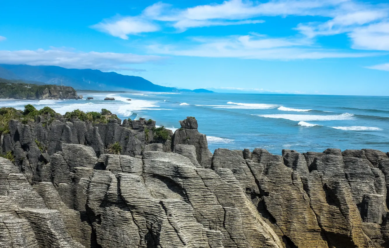 Photo wallpaper the ocean, Punakaiki, rocks, New Zealand
