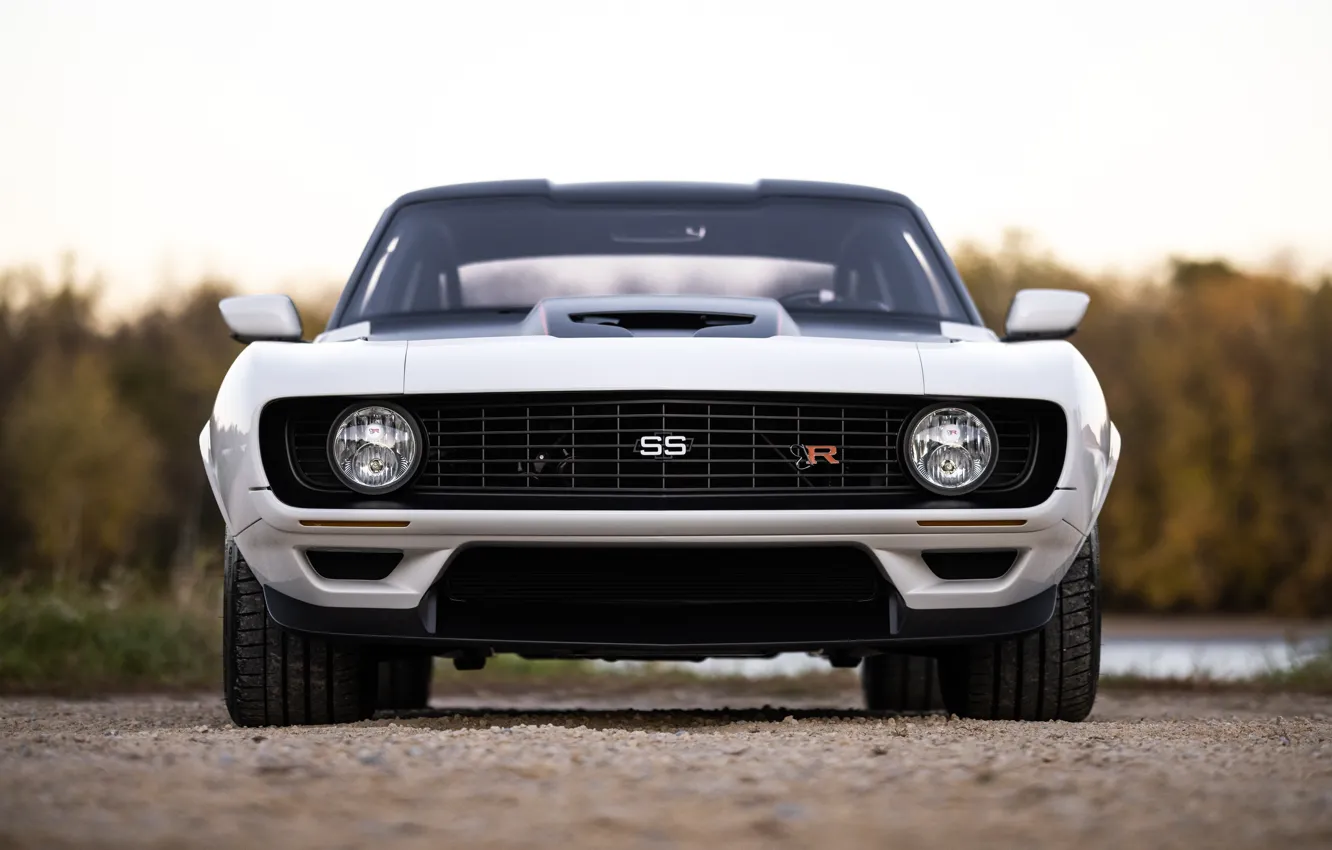 Photo wallpaper Chevrolet, 1969, light, white, Front, Chevrolet Camaro, SEMA, Sight