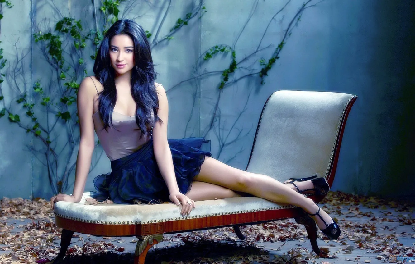 Photo wallpaper blouse, model, brunette, look, armchair, actress, skirt, Shay Mitchell