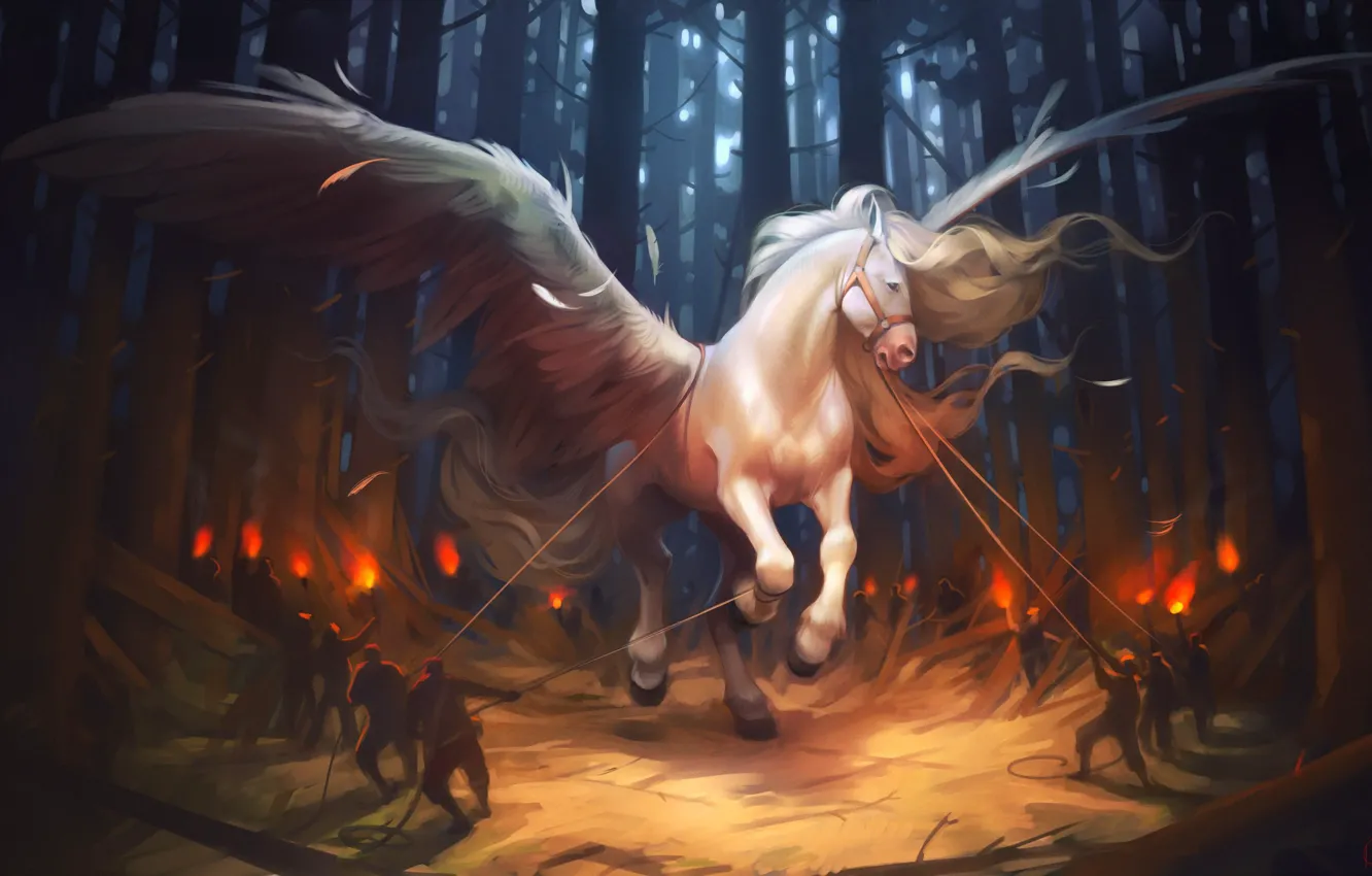 Photo wallpaper horse, wings, fantasy, art, Pegasus, Alexander Khitrov, GaudiBuendia