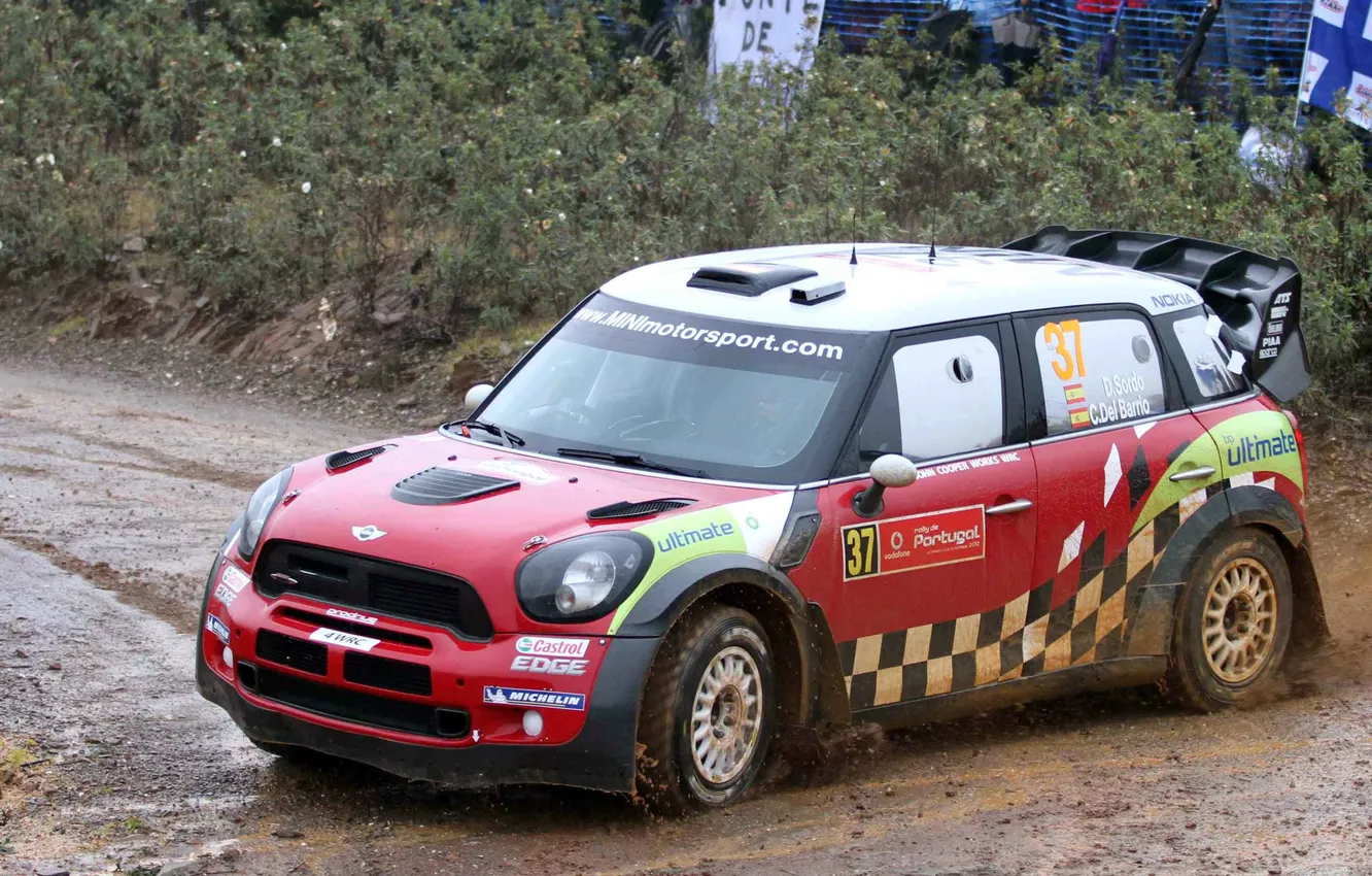 Photo wallpaper auto, red, race, sport, Mini, turn, dirt, Skid