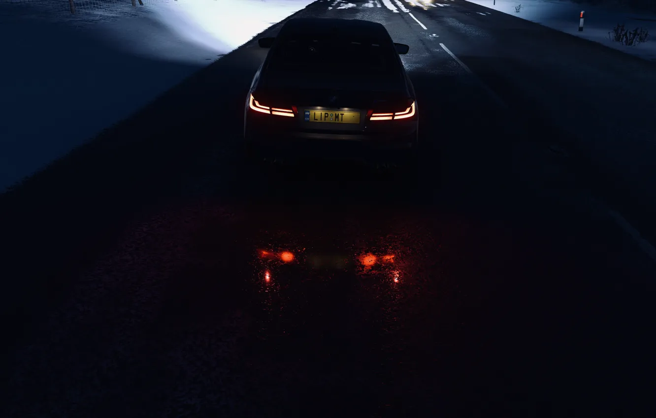 Photo wallpaper HDR, BMW, game, night, winter, backlight, UHD, M5