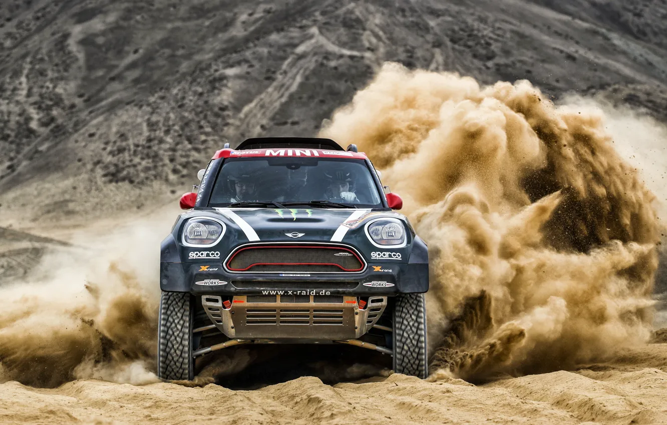 Photo wallpaper sand, race, sport, desert, lights, speed, Mini, dunes