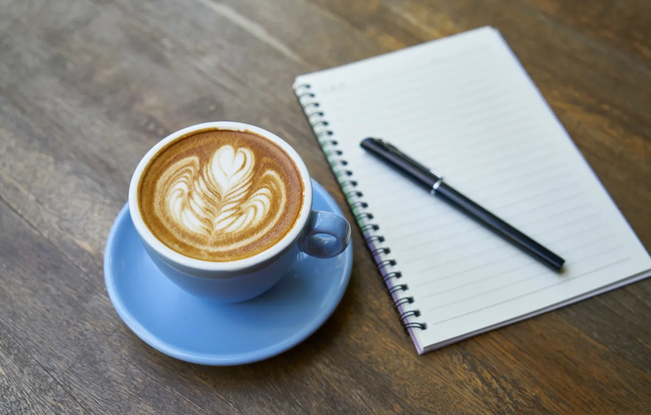 Photo wallpaper coffee, handle, Cup, Notepad, foam