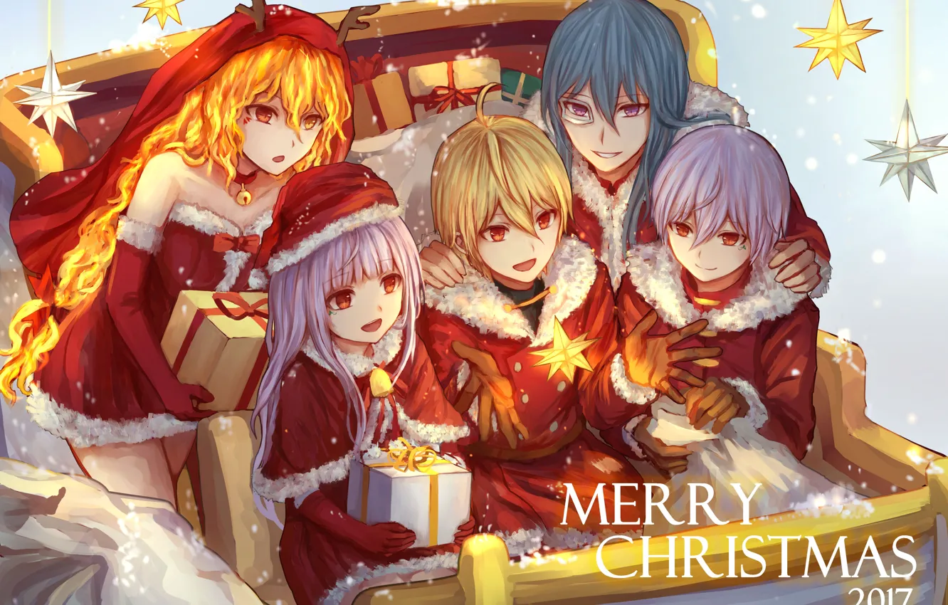 Photo wallpaper new year, Christmas, anime, friends