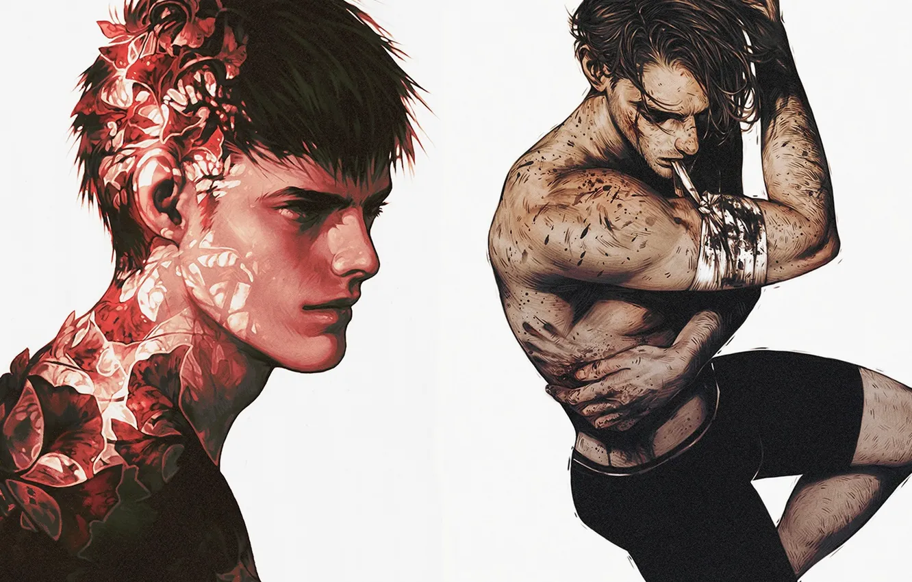 Photo wallpaper portrait, guy, wounds