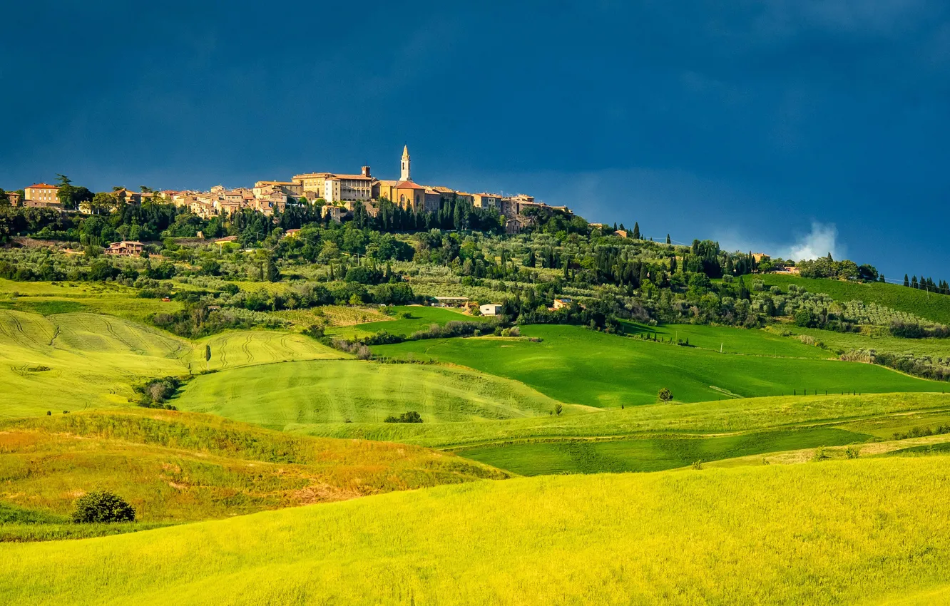 Photo wallpaper field, Italy, panorama, Italy, Tuscany, Pienza, Pienza, Tuscany