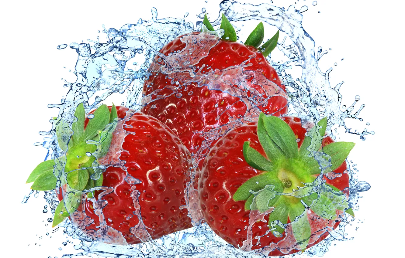 Photo wallpaper water, squirt, berries, strawberry, fresh, water, splash, drops