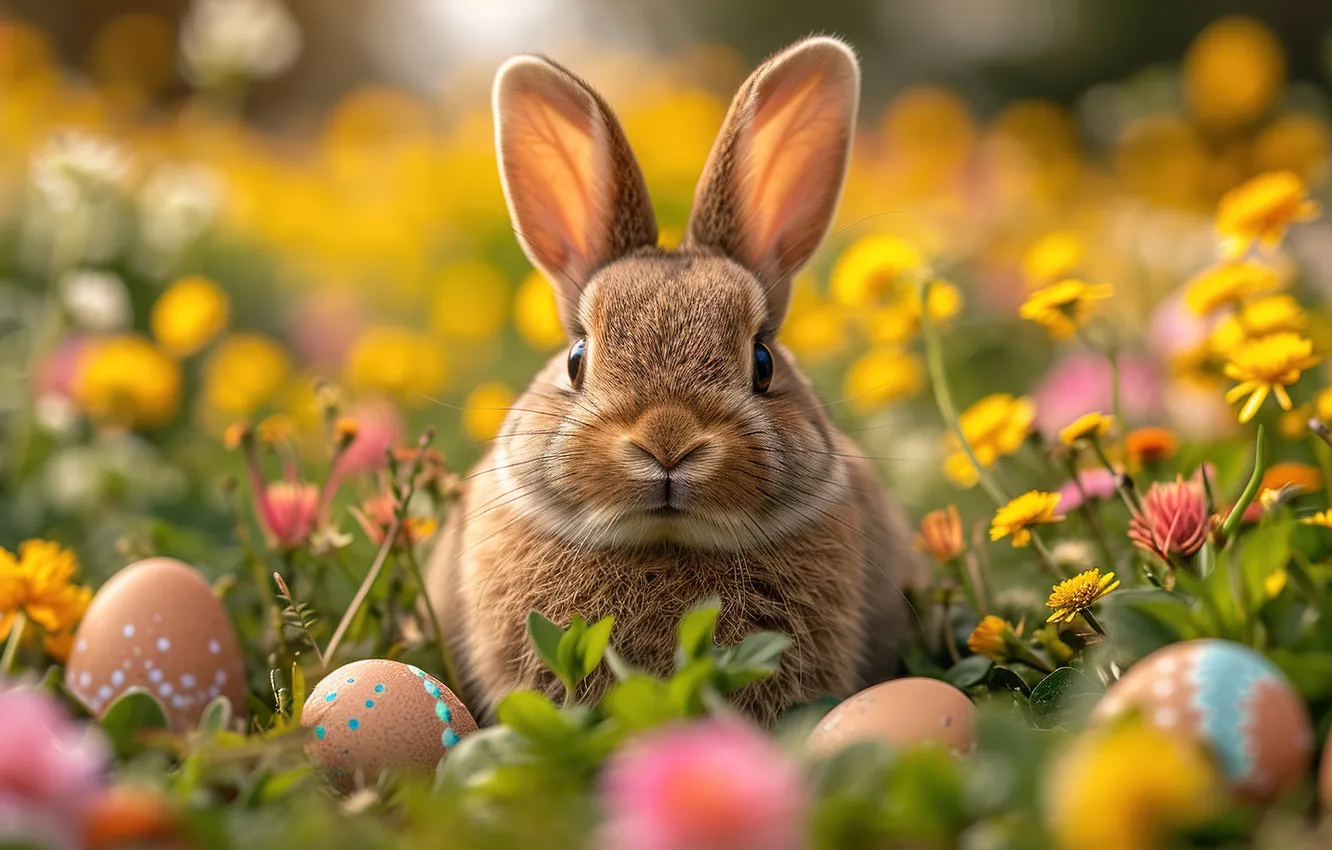 Photo wallpaper flowers, eggs, spring, colorful, Easter, flowers, spring, Easter