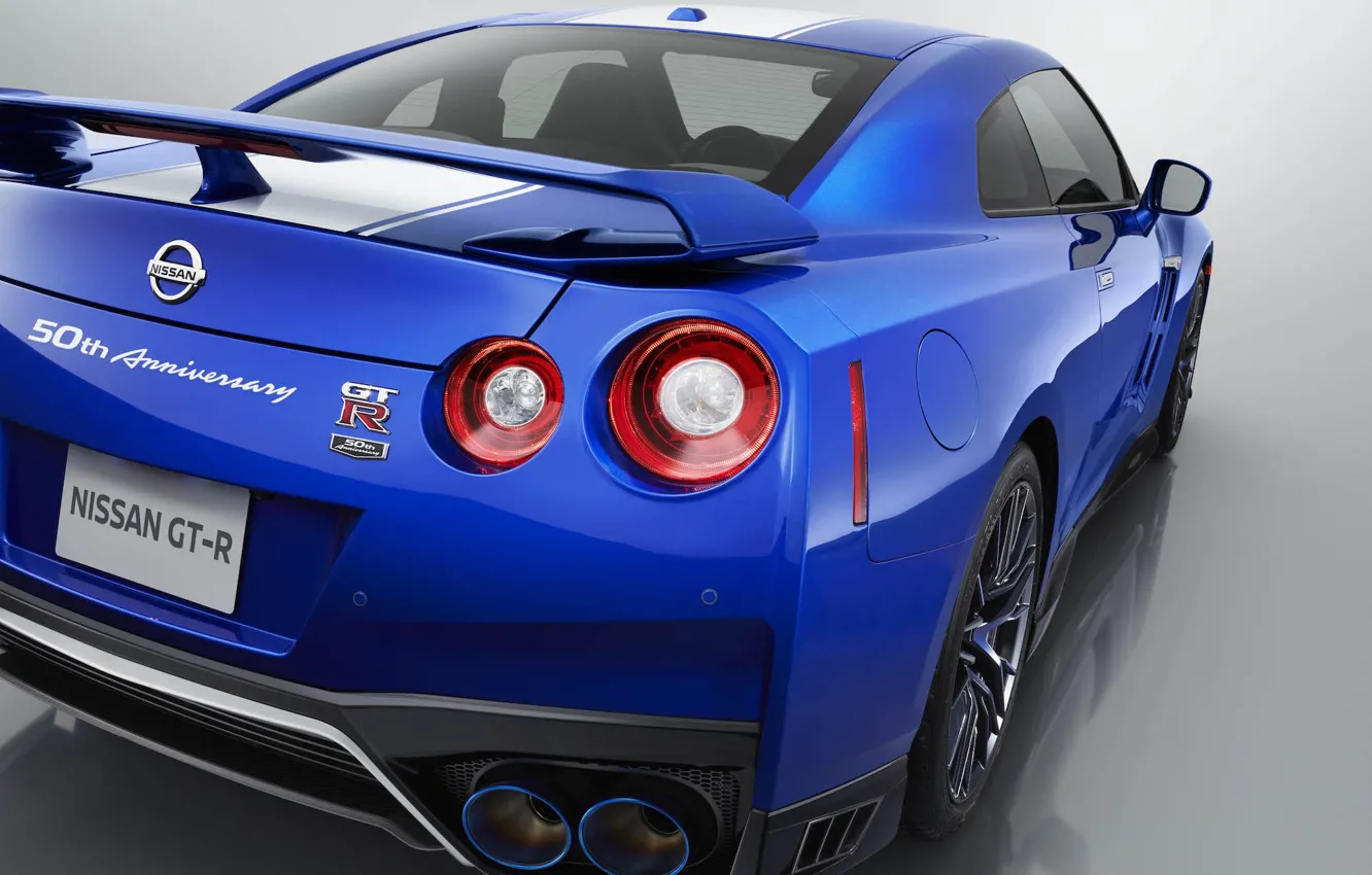 Photo wallpaper Blue, Lights, Nissan GT-R, Back, 50th Anniversary Edition, 2020, Jubilee supercar, Japanese car