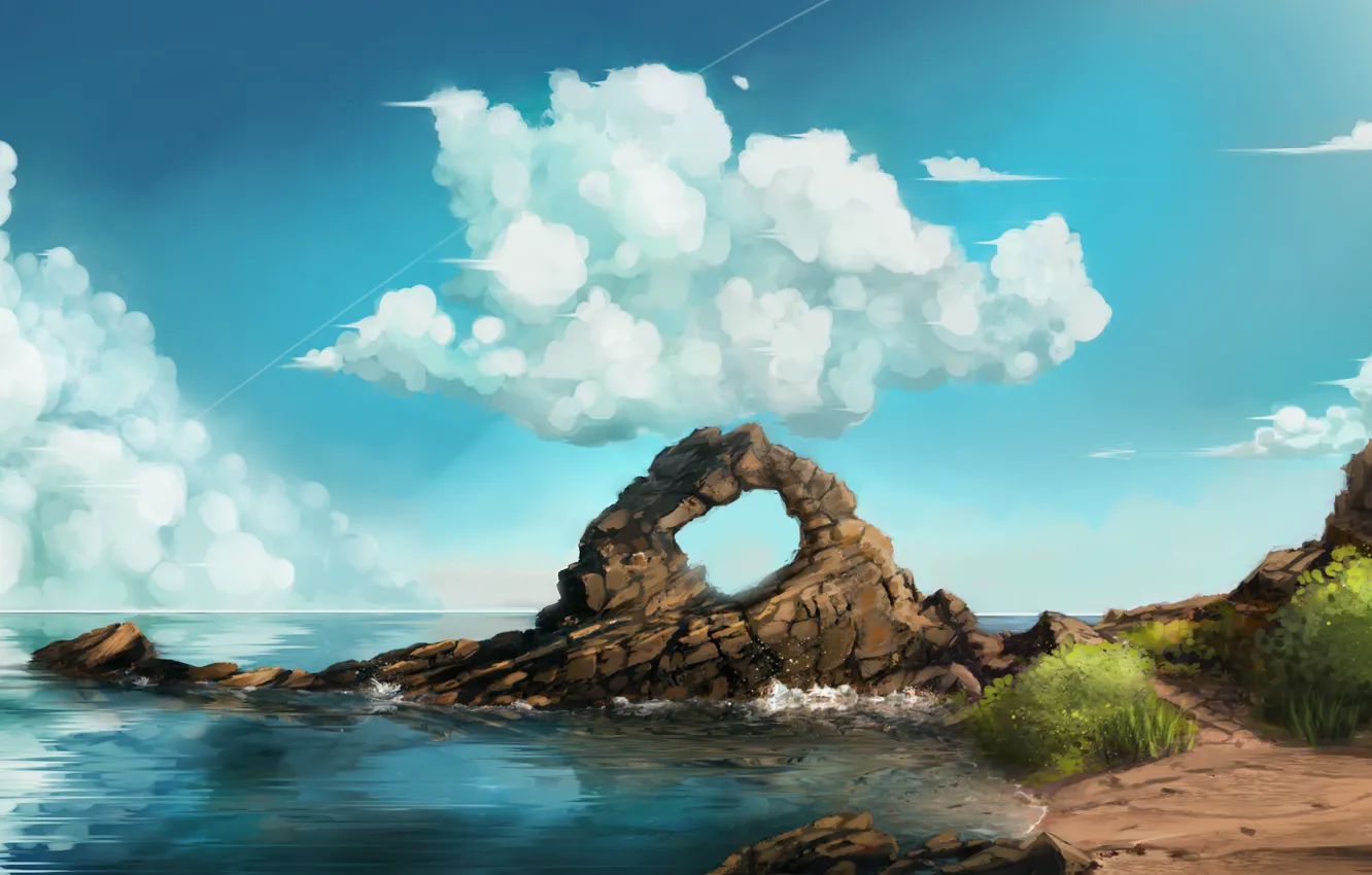 Photo wallpaper sea, the sky, clouds, rocks, shore, art, arch