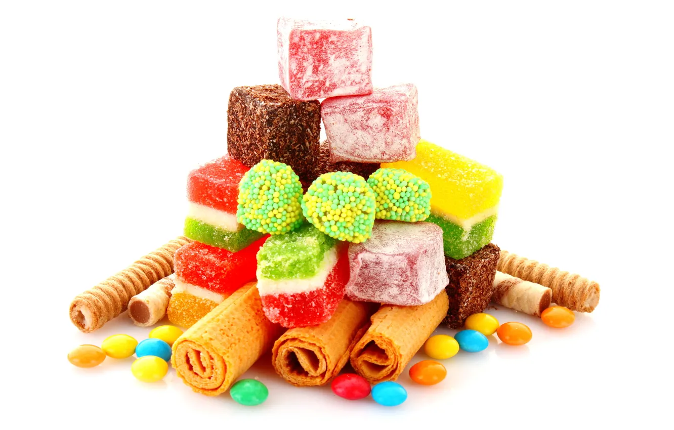 Photo wallpaper colorful, candy, sweets, waffles, sweet, candy