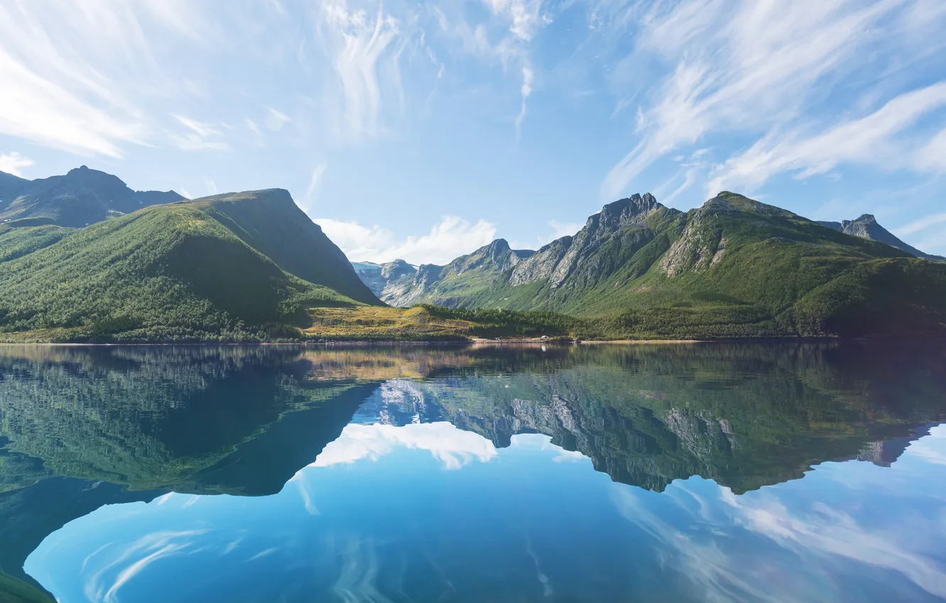 Photo wallpaper clouds, mountains, lake, reflection