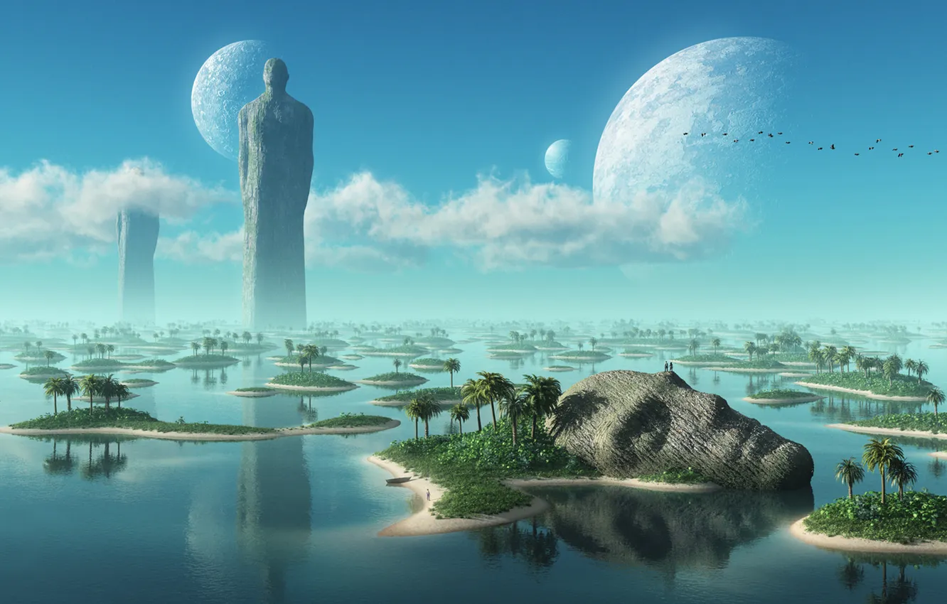 Photo wallpaper sea, the sky, water, clouds, trees, face, tropics, island