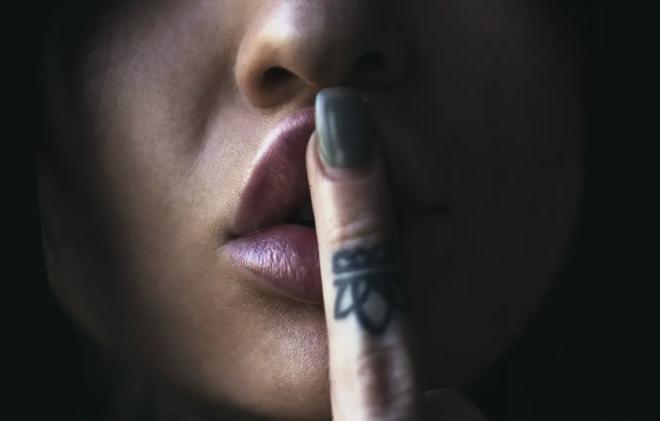 Photo wallpaper girl, finger, lips, Jack Russell
