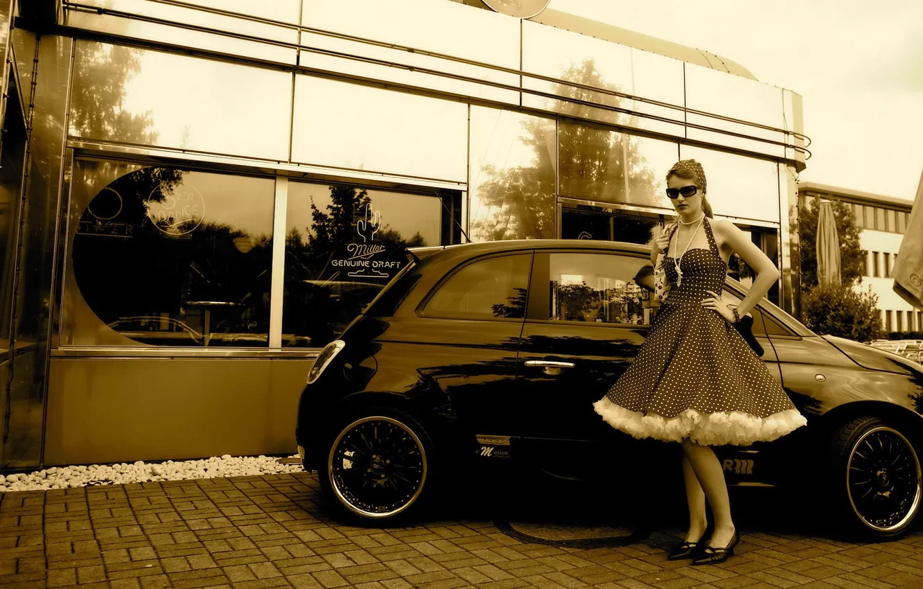 Photo wallpaper girl, mini, cafe