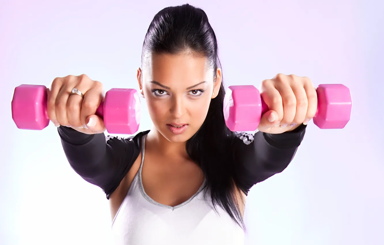 Photo wallpaper woman, fitness, dumbbells