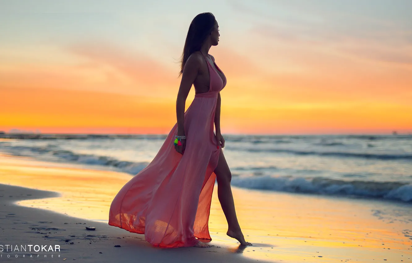 Photo wallpaper BEACH, SEA, HORIZON, The OCEAN, The SKY, SAND, DRESS, WAVE