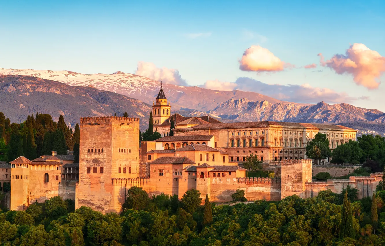 Photo wallpaper the sky, landscape, the city, Spain, Granada, Alhambra