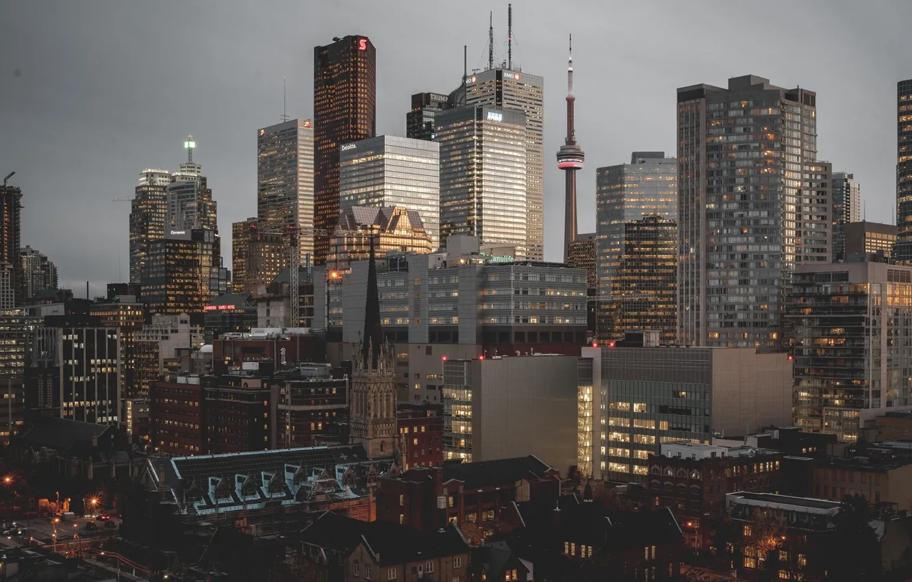 Photo wallpaper the city, lights, morning, Canada, Toronto
