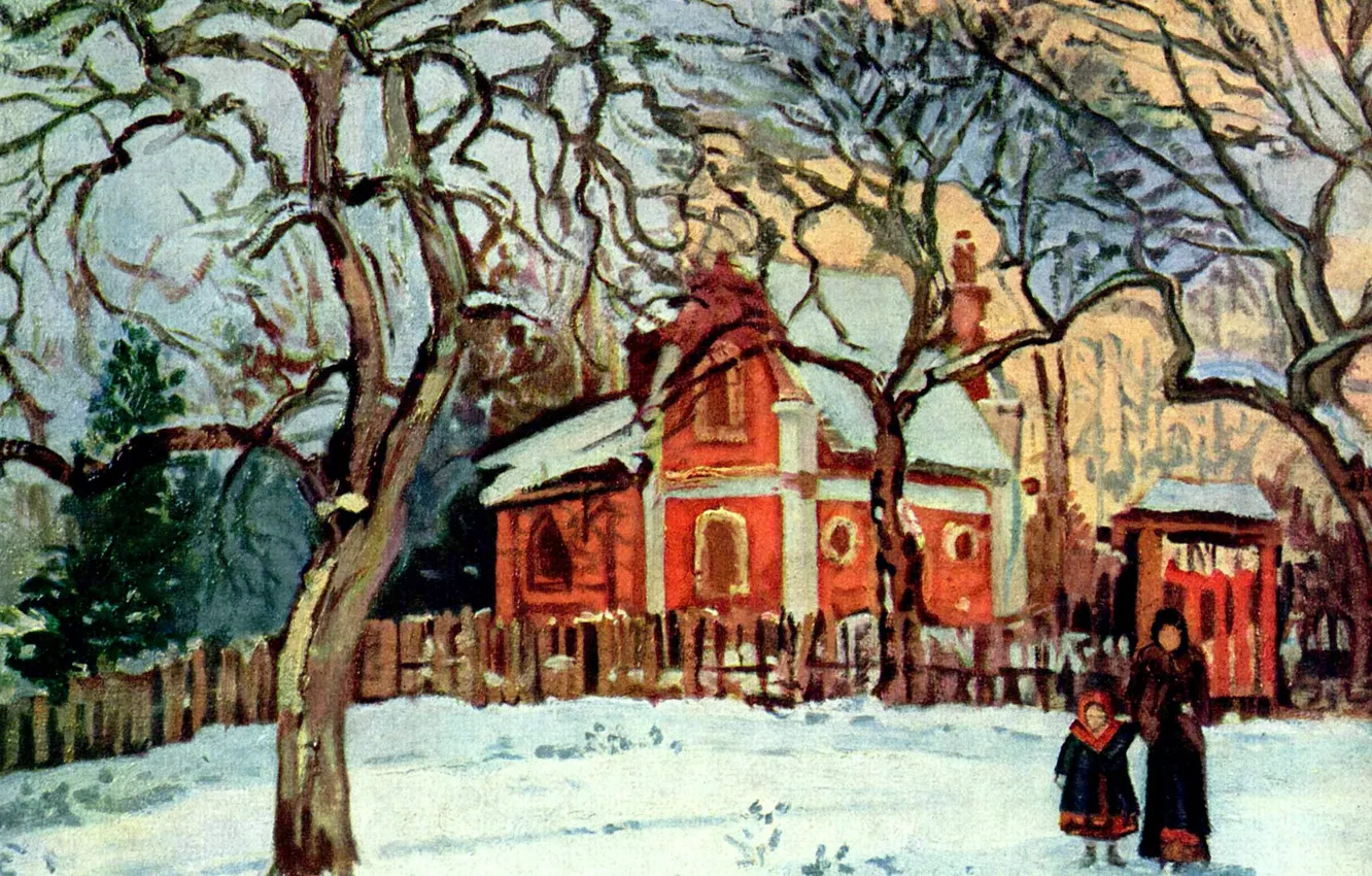 Photo wallpaper landscape, picture, Camille Pissarro, Chestnuts. Louveciennes. Winter