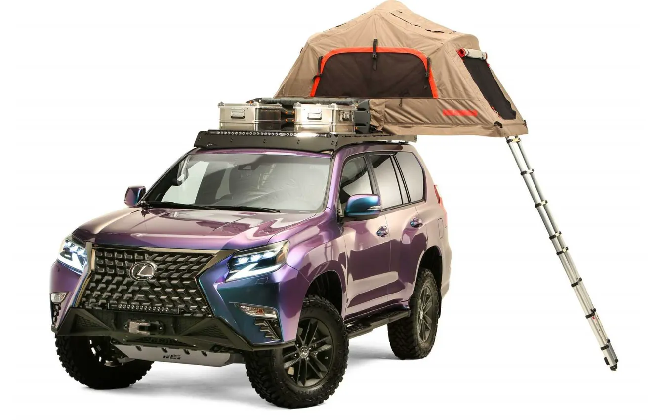 Photo wallpaper Concept, Lexus, Lexus, white background, tent, equipment, Lexus GX460 Overland