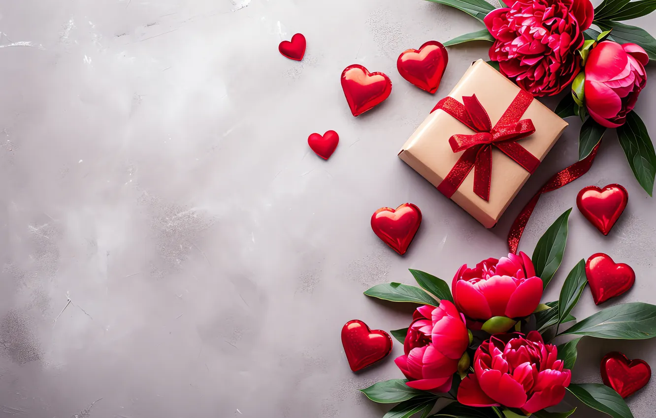 Photo wallpaper love, flowers, gift, romance, love, Valentine's day, heart, flowers