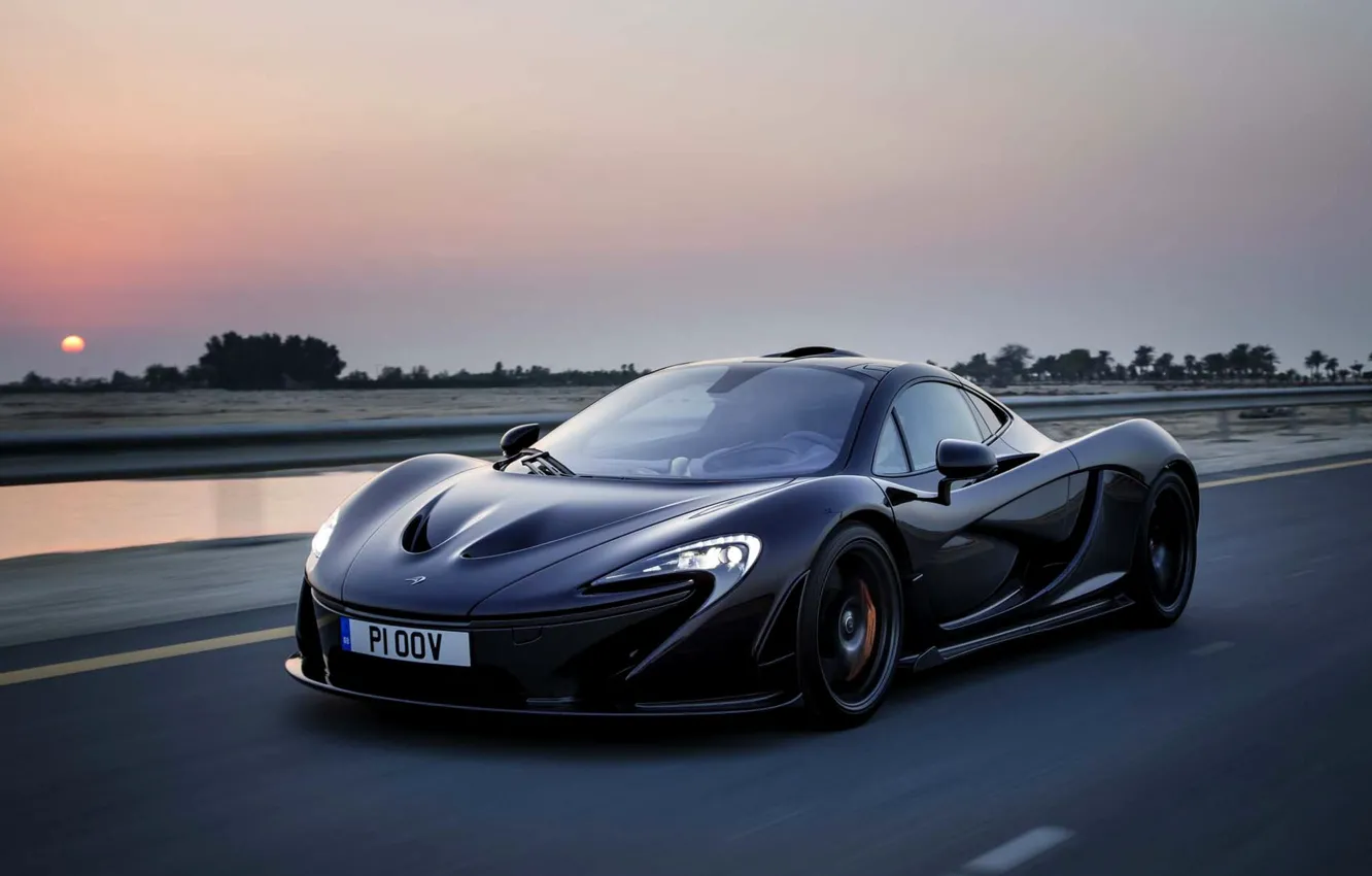 Photo wallpaper McLaren, The evening, Road, Black, Machine, McLaren, Speed, Black