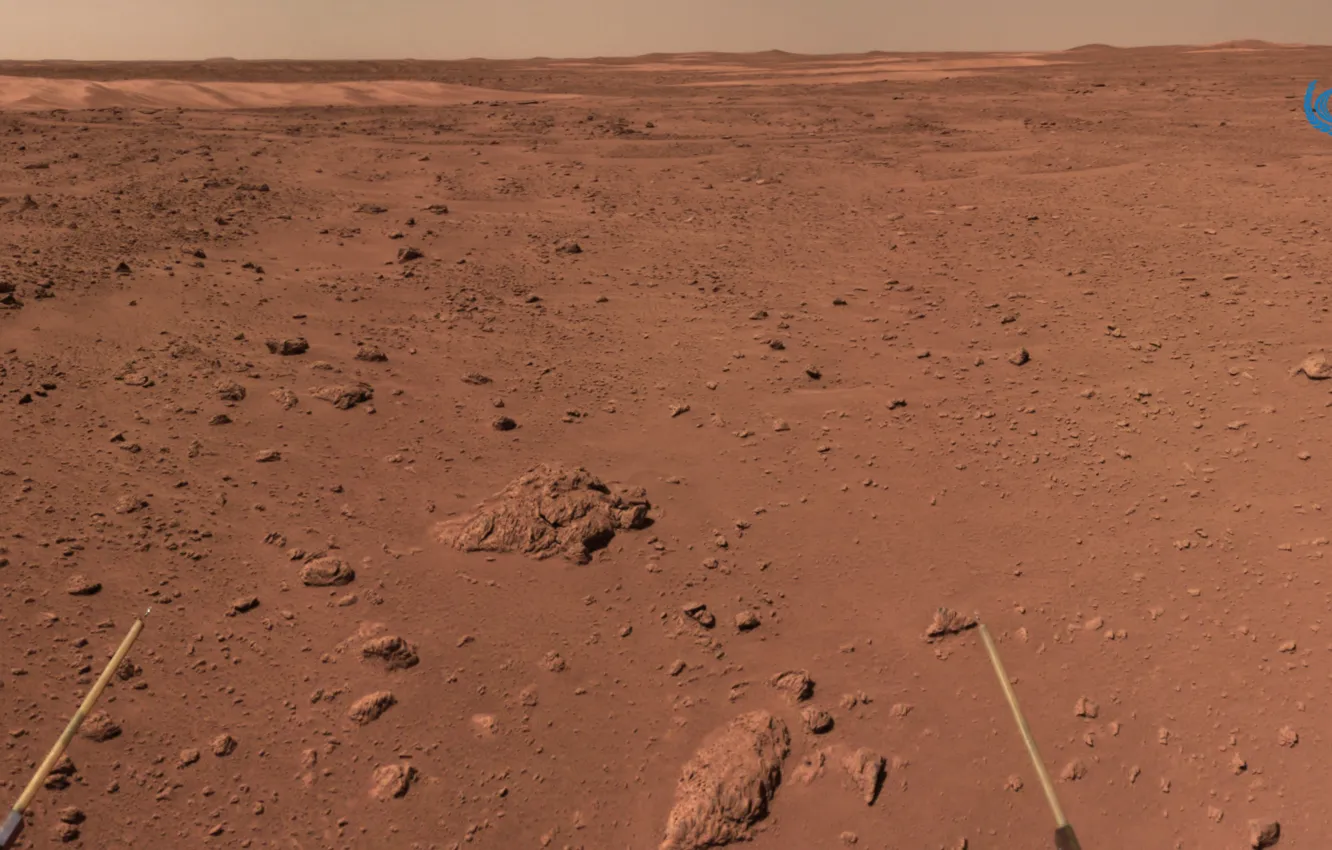 Photo wallpaper the sky, surface, nature, desert, Mars, Mars, Tianwen-1, Zhuzhong rover