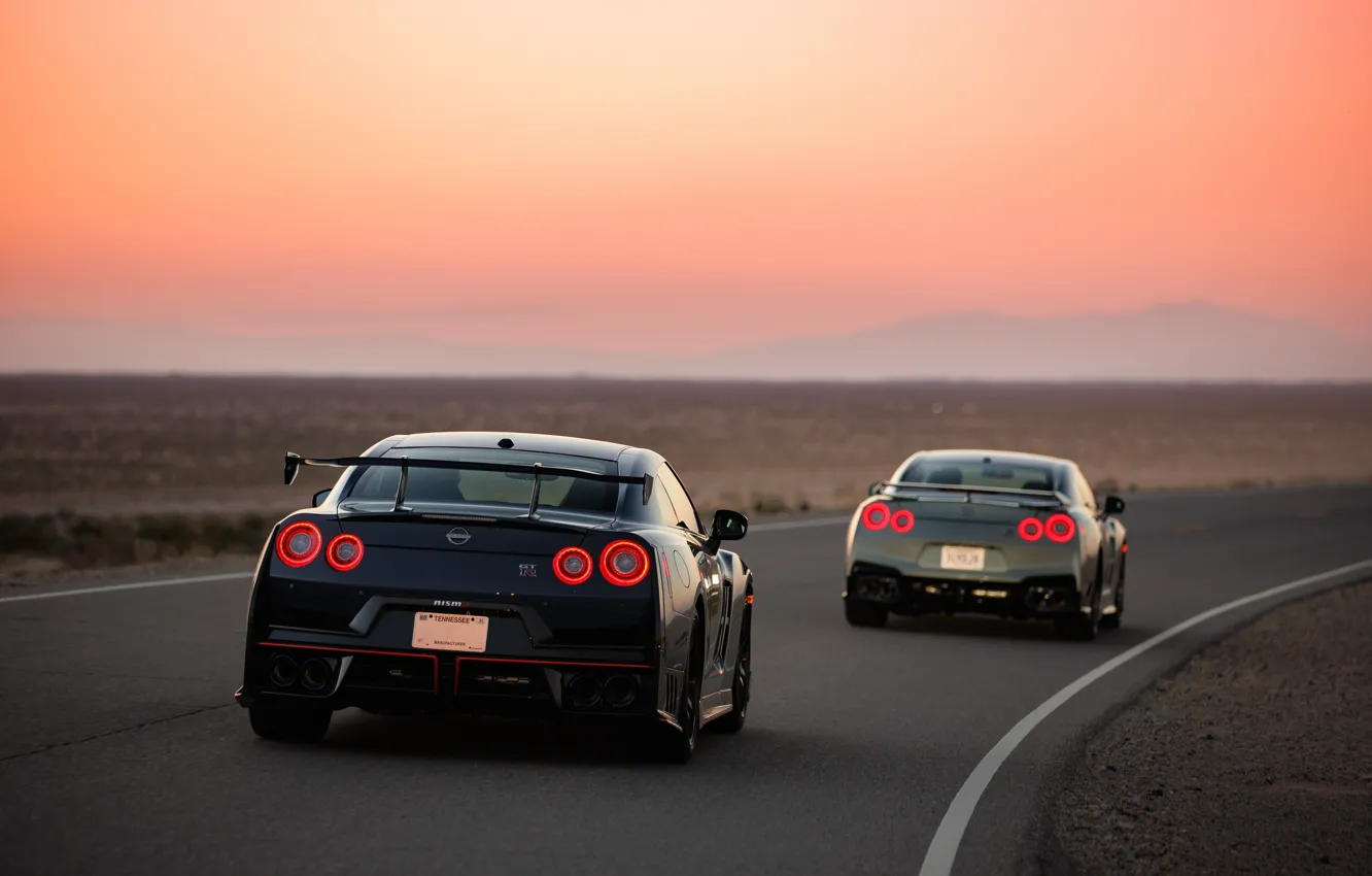 Photo wallpaper Nissan, GT-R, cars, sunset, R35, rear view, Nissan GT-R Nismo, 2023