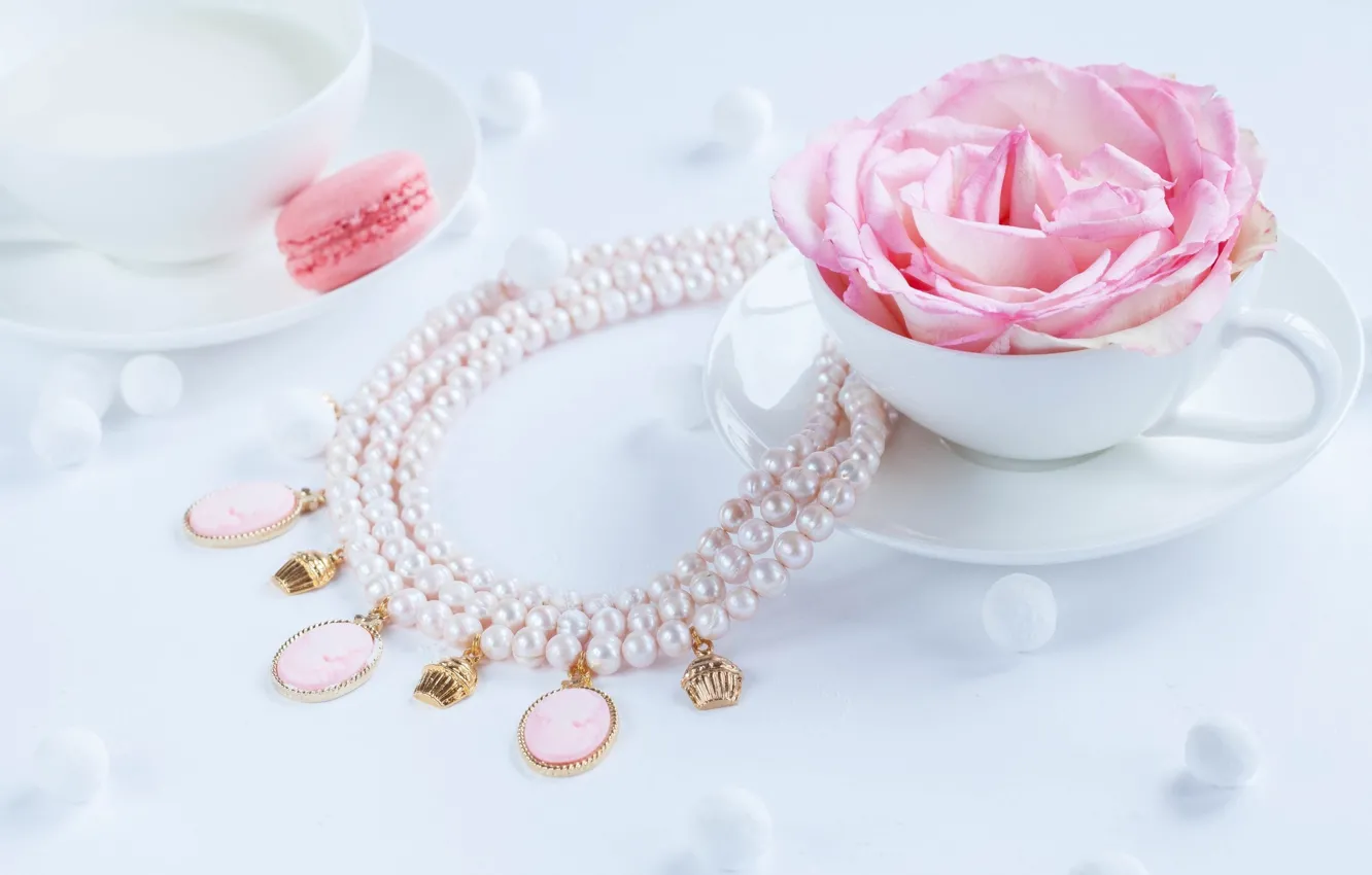 Photo wallpaper roses, necklace, Cup