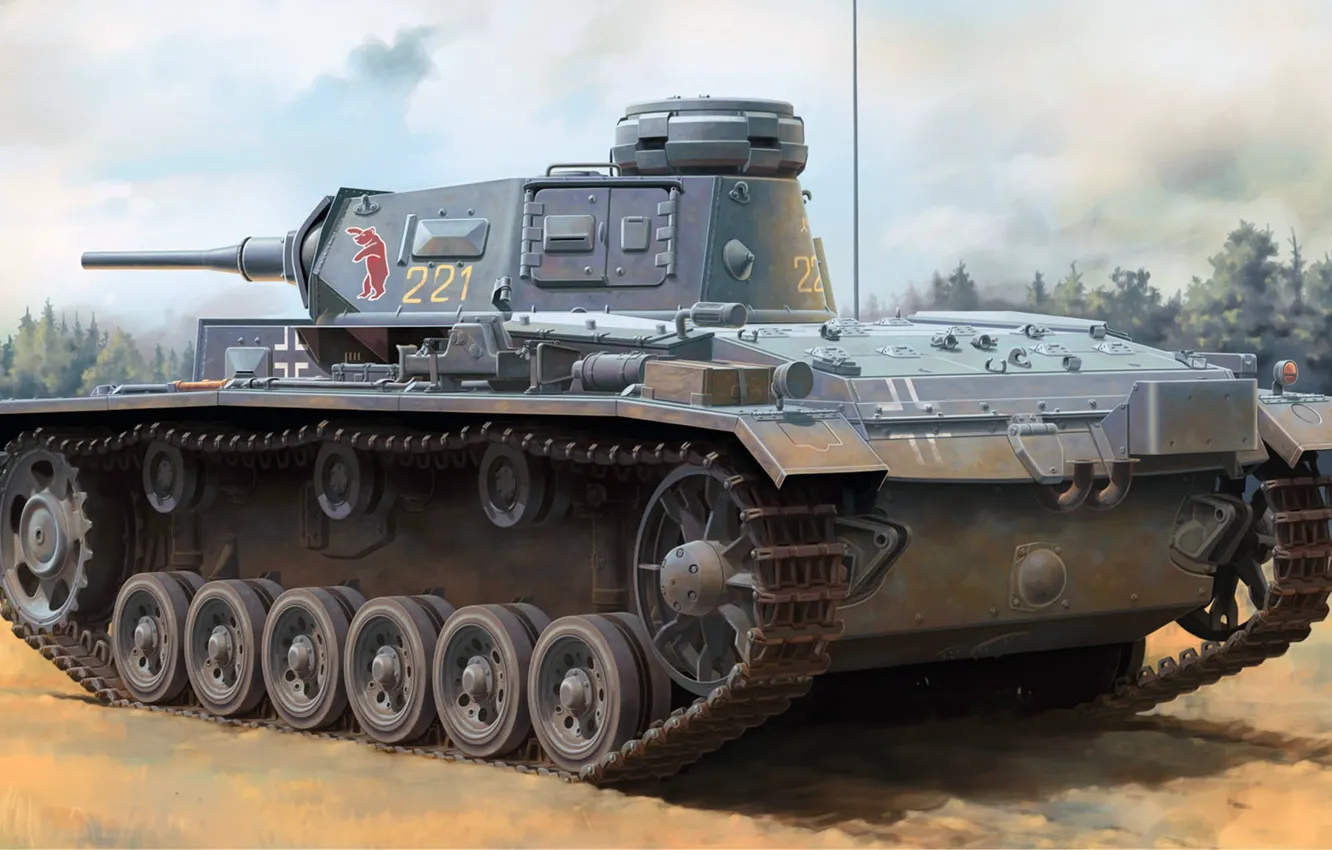 Photo wallpaper during the Second world war, German medium tank, PzKpfw III Ausf.H, Pz.Kpfw. III Ausf. H, …