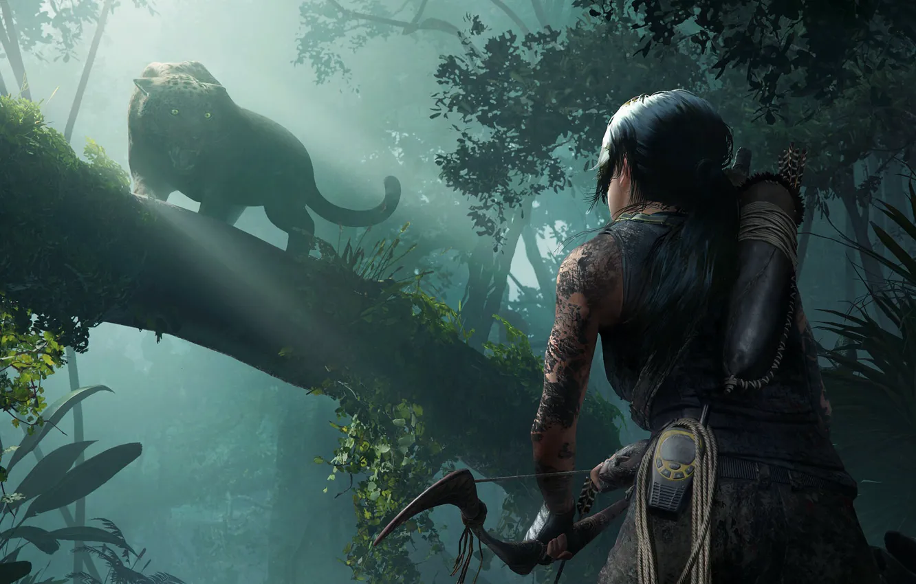 Photo wallpaper game, jungle, Lara Croft, beast, Shadow of the Tomb Raider