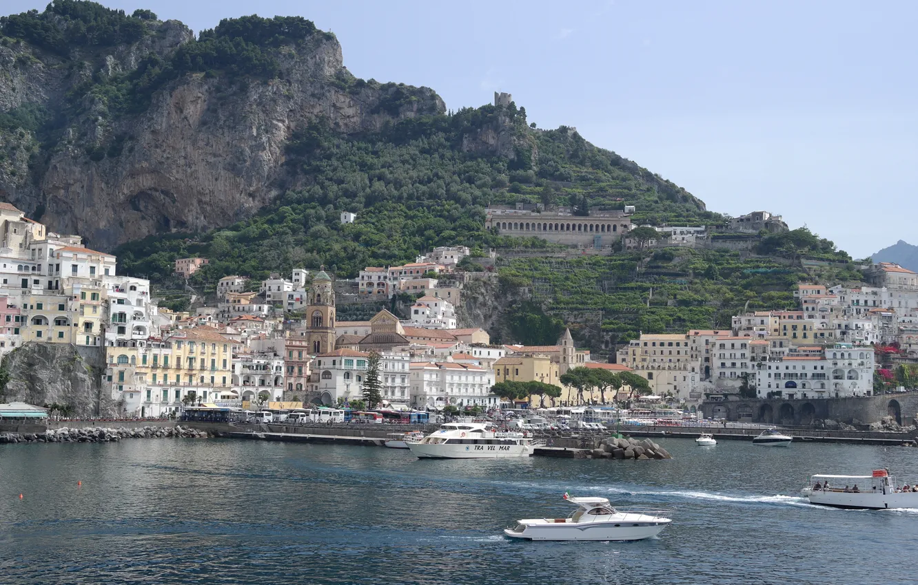 Photo wallpaper sea, landscape, mountains, home, yachts, Italy, Amalfi