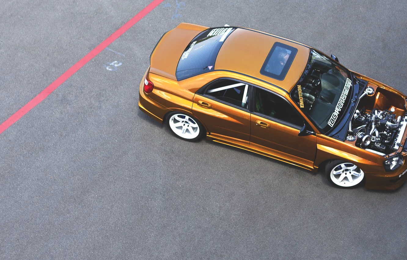 Photo wallpaper roof, engine, Subaru, Impreza, STI, motor, Subaru, Impreza