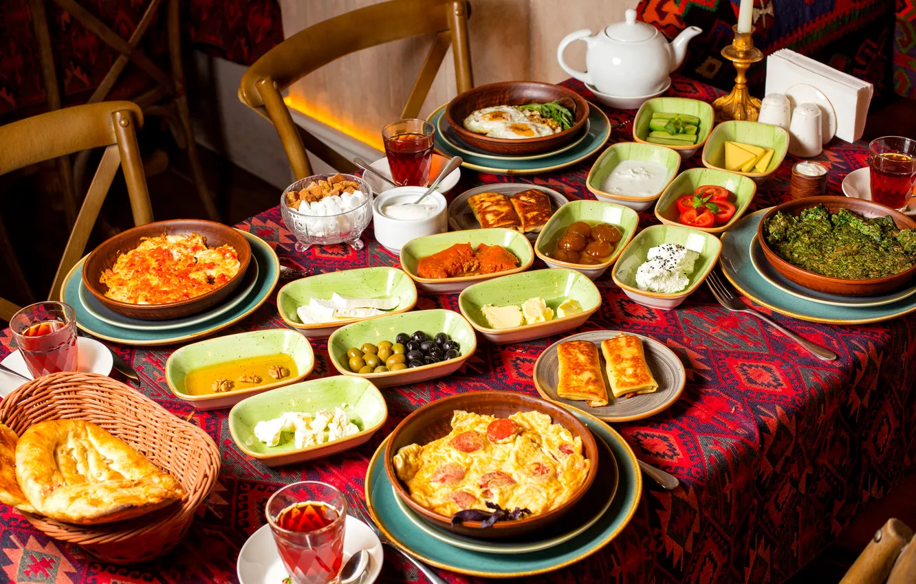 Photo wallpaper breakfast, table, set